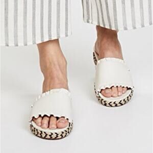 Kate Spade Zahara White Leather Ruffle Edge Espadrille Slide Sandals Sz 8.5